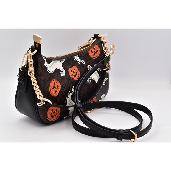 Coach Teri Shoulder Bag In Signature Canvas Pumpkin Halloween Print CCE71 NWT - Picture 5 of 16